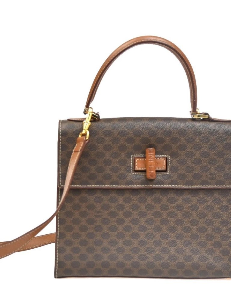 Celine Macadam 2way Shoulder Hand Bag Pvc Leather Brown Beige Ghw